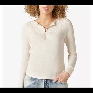 Lucky Brand waffle embroidered Henley top